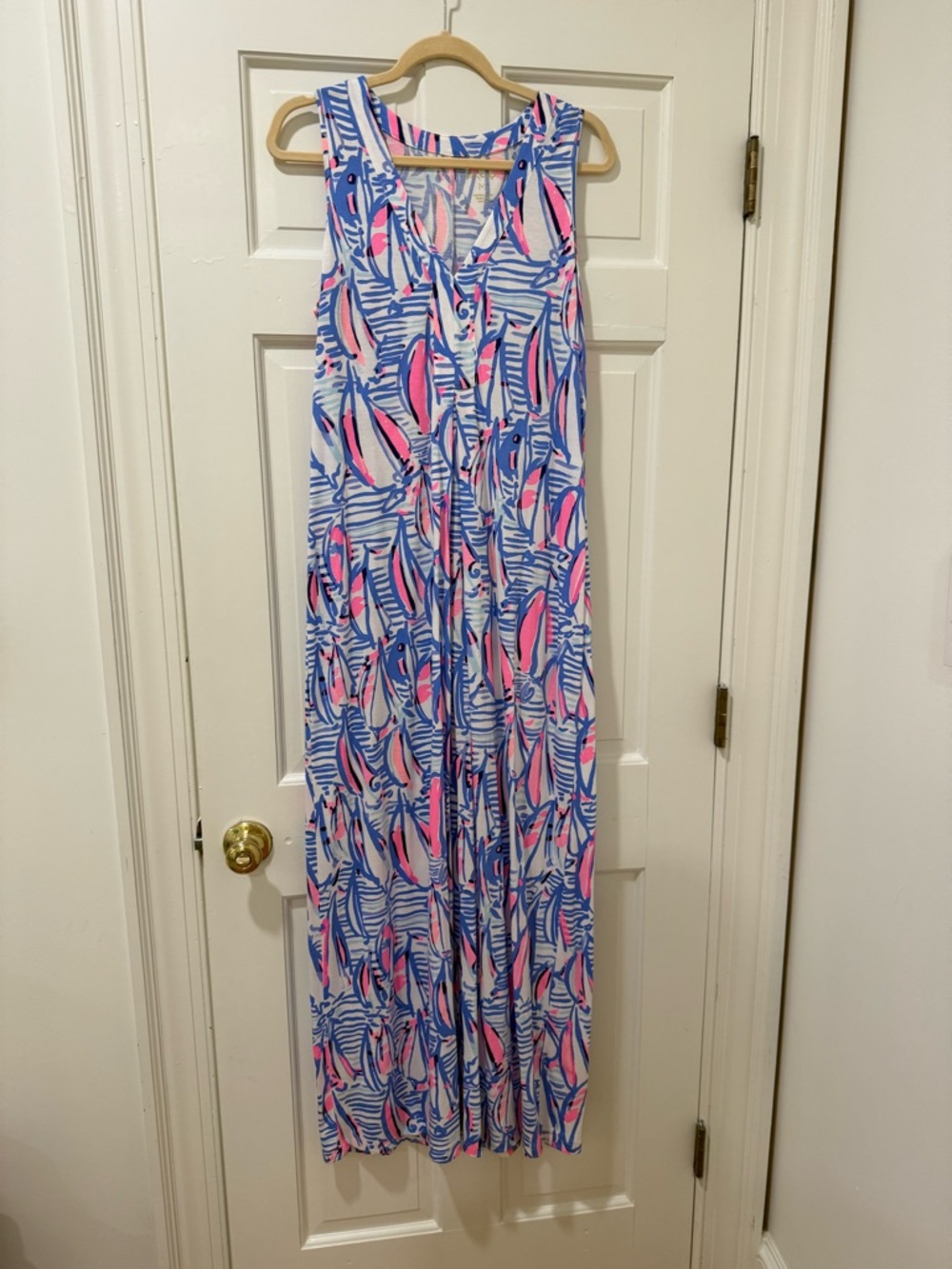 Lilly Pulitzer Sleeveless Maxi Dress in Blue, Pink & White
